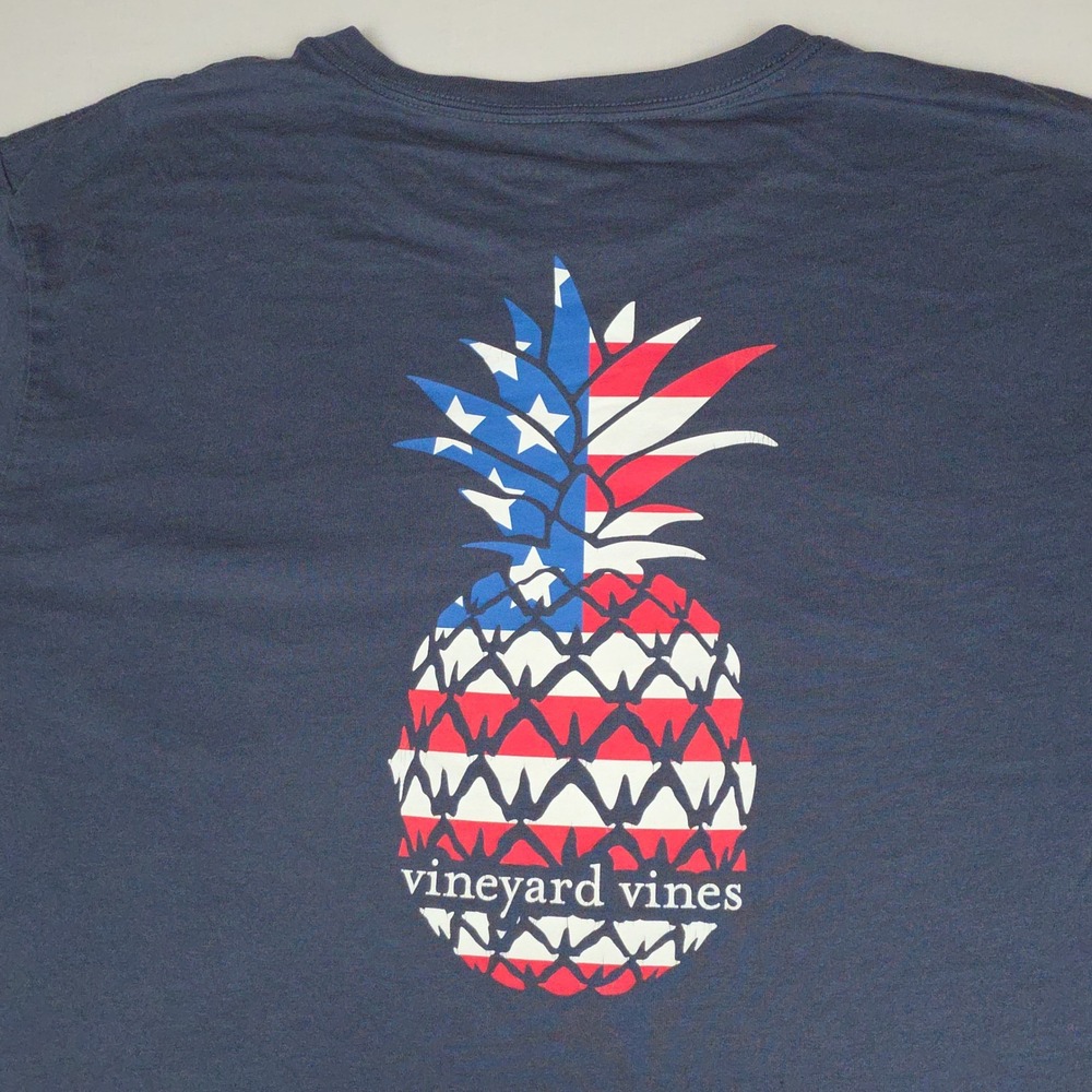 Vineyard Vines Pineapple Long Sleeve Pocket T-Shirt Mens XL Navy Blue Whale Logo